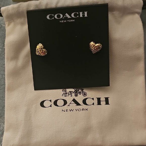 Coach Gold Heart Stud Earrings - Picture 2 of 3